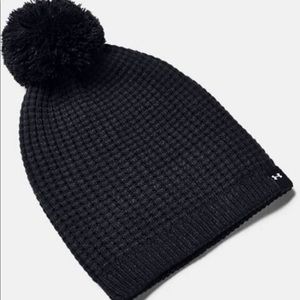 NWT Under Armour Women's Black Waffle Pom Beanie